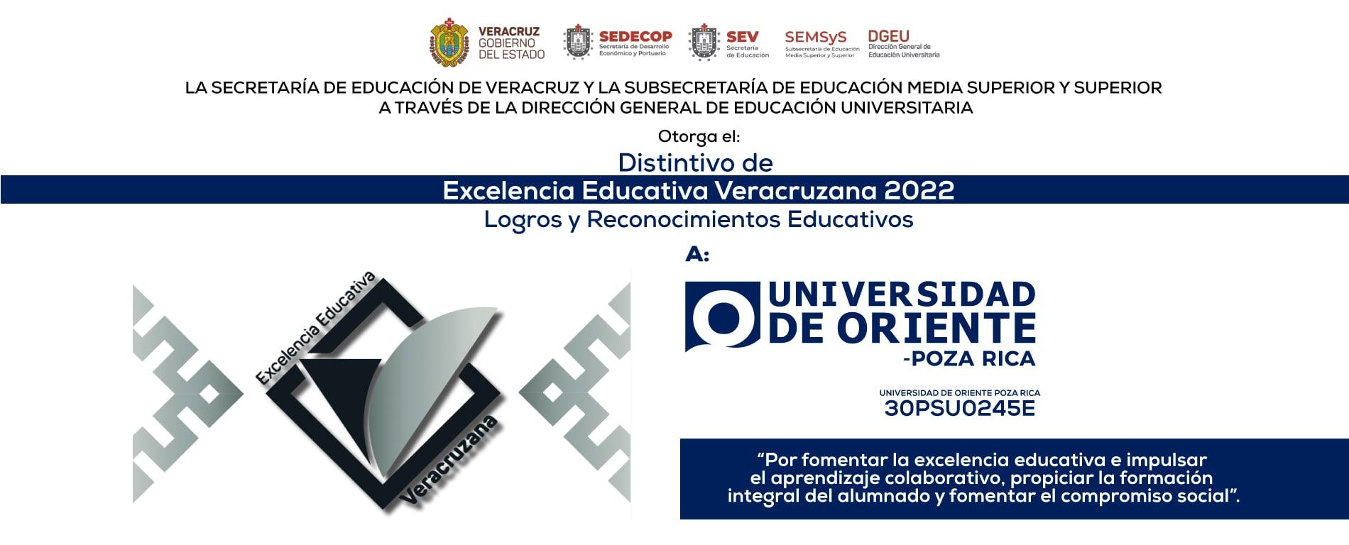 Distintivo de Excelencia Educativa Universidad UO Poza Rica